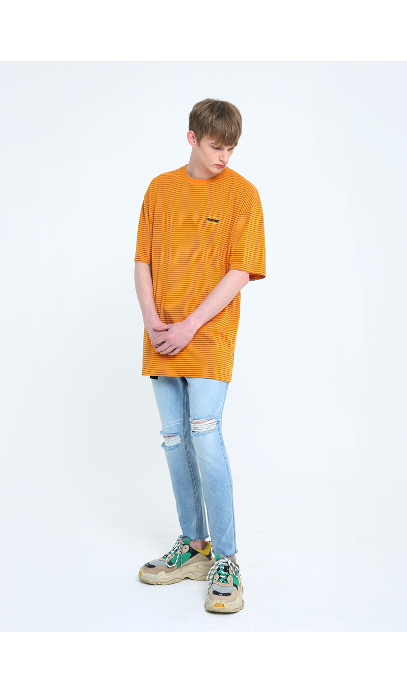 오앤에이(ONA) 레터링 데미지 레귤러 진 라이트블루