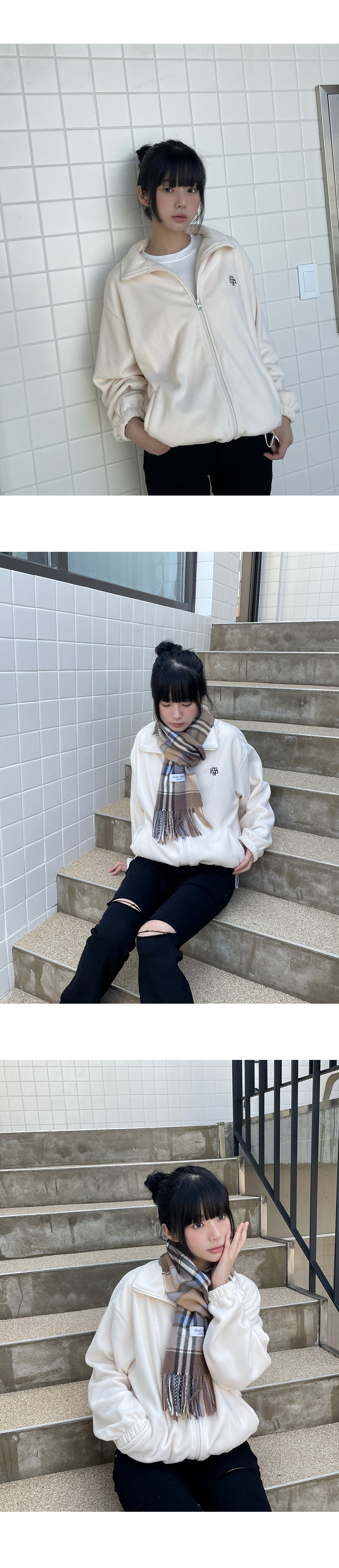 muahmuah Stitch logo fleece zipup jacket | WY Store