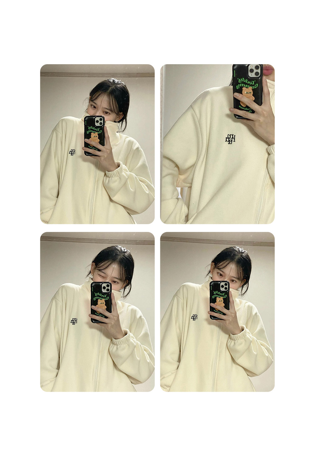 MUSINSA | MUAHMUAH Stitch Logo Fleece Zip-Up Jacket [Cream]