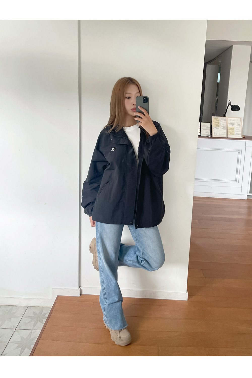 【MUAHMUAH】LOGO PLACKET WINDBREAKER JACKET★送料・関税込 MUSINSA | MUAHMUAH Logo placket windbreaker jacket [black]