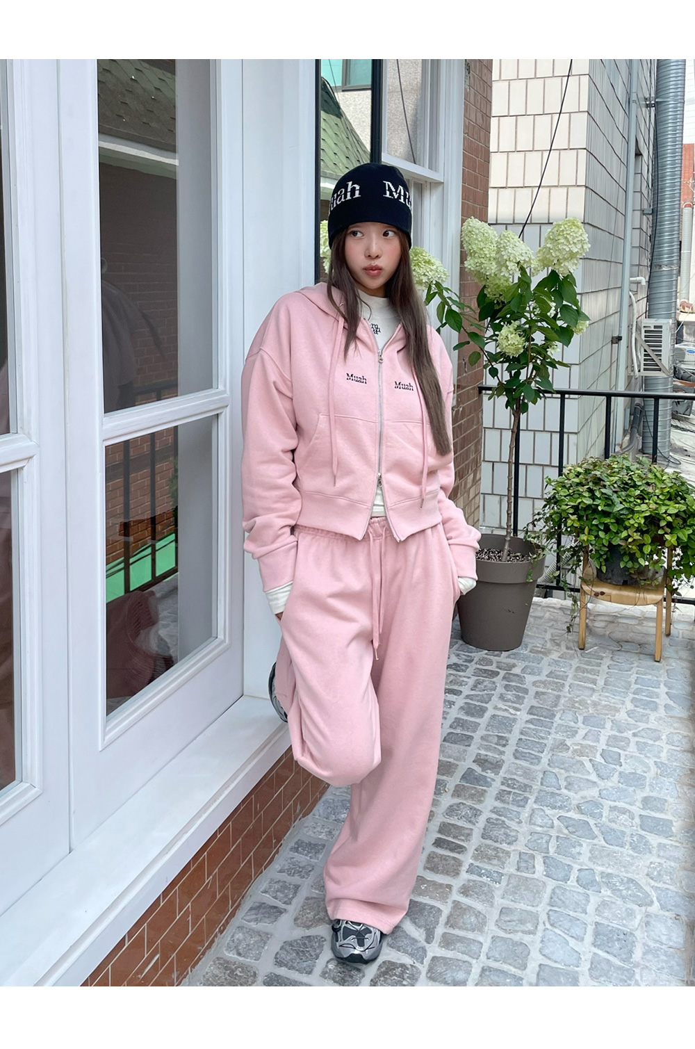●muahmuah● Stitch Cooling Wide Banding Pants Indie Pink MU MUSINSA公式 | MUAHMUAH Stitch Cooling Wide Banding Pants