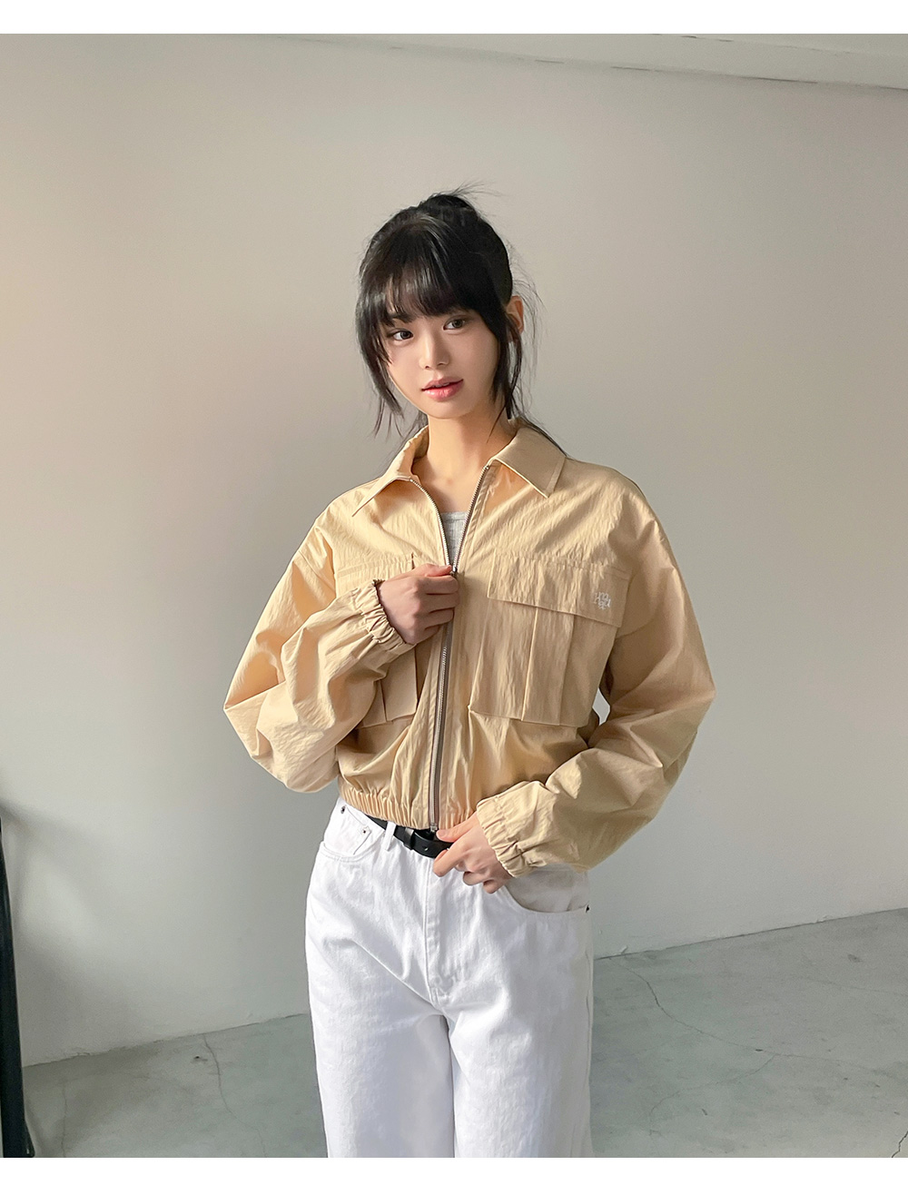 ★muahmuah☆LOGO TWO POCKET BANDING CROP JACKET ☆muahmuah☆LOGO TWO POCKET BANDING CROP JACKET