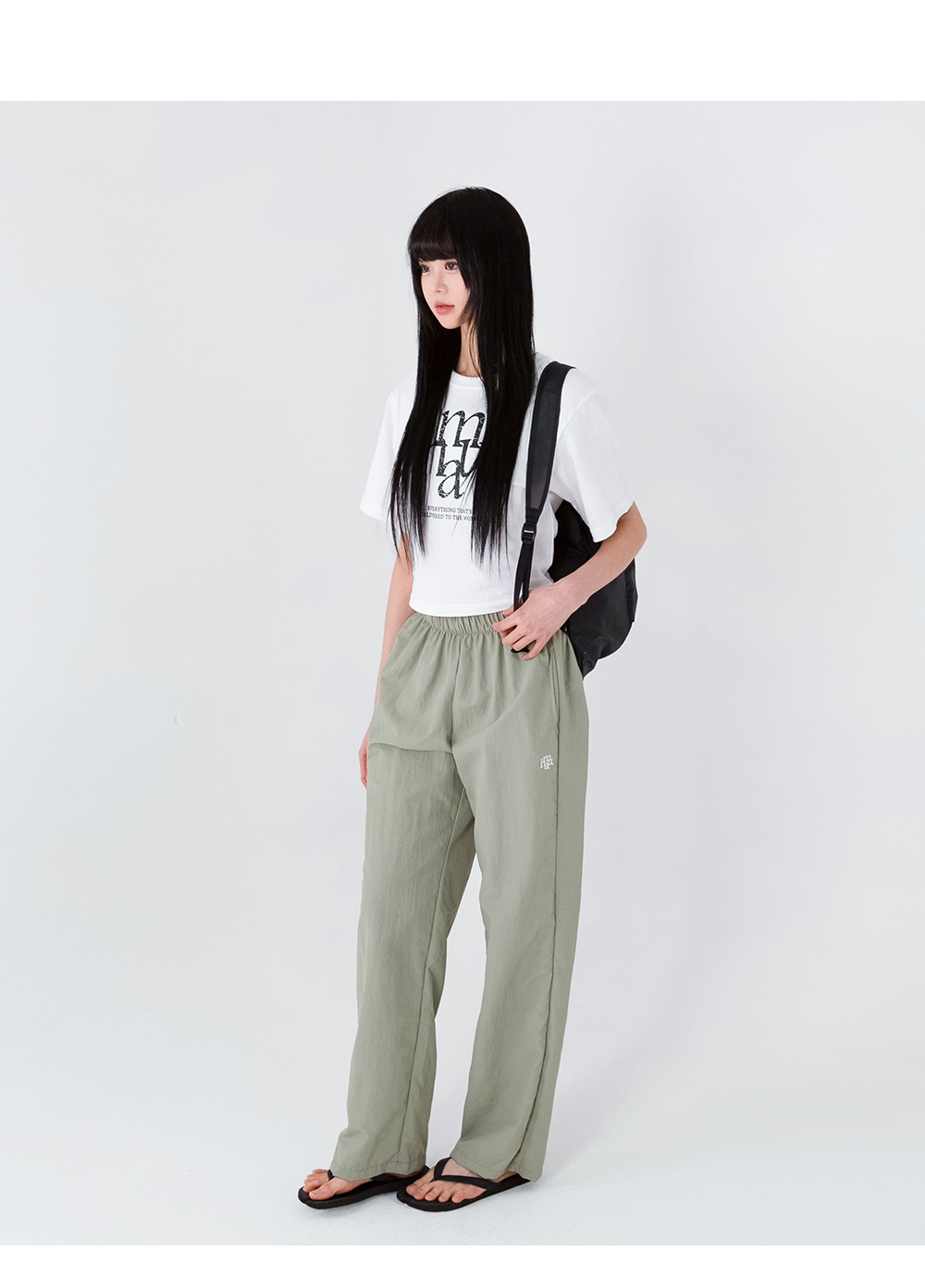 MUSINSA | MUAHMUAH Stitch Cooling Wide Banding Pants [Khaki]