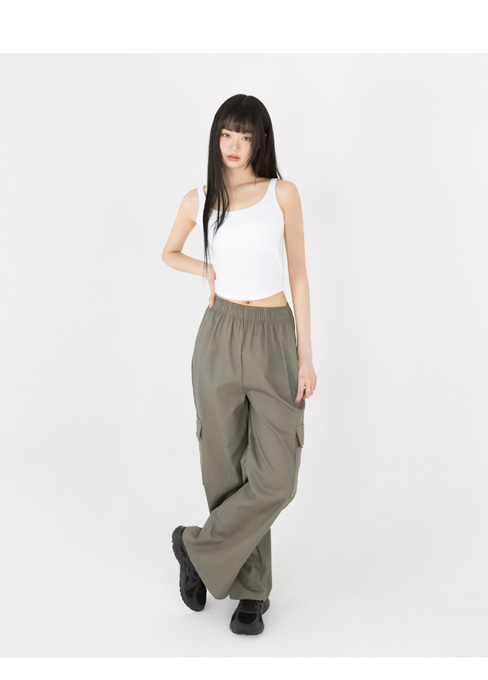 ●muahmuah● Point slit cargo banding pants khaki MUP25806 MUSINSA | MUAHMUAH Point Slit Cargo Banding Pants [2 Colors]