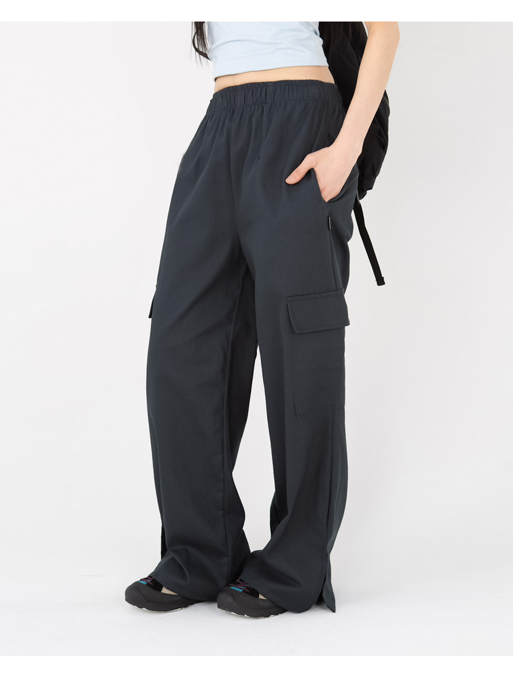 ●muahmuah● Point Slit Cargo Banding Pants Navy MUP25806 MUSINSA | MUAHMUAH Point Slit Cargo Banding Pants [2 Colors]